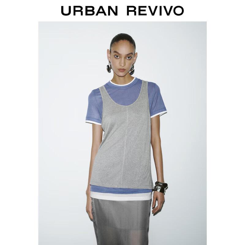 UR 2025 Women s Color Block Patchwork Round Neck Short Sleeve T-Shirt S