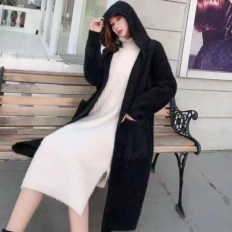 Women's 2025 Winter Hooded Imitation Mink Sweater Coat