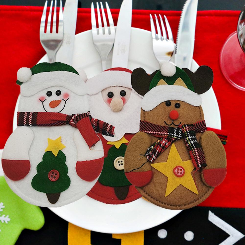 3pcs Christmas Decoration Supplies Restaurant Hotel Decoration Snowman Knife and Fork Bag Creative Tableware Set Christmas Decor