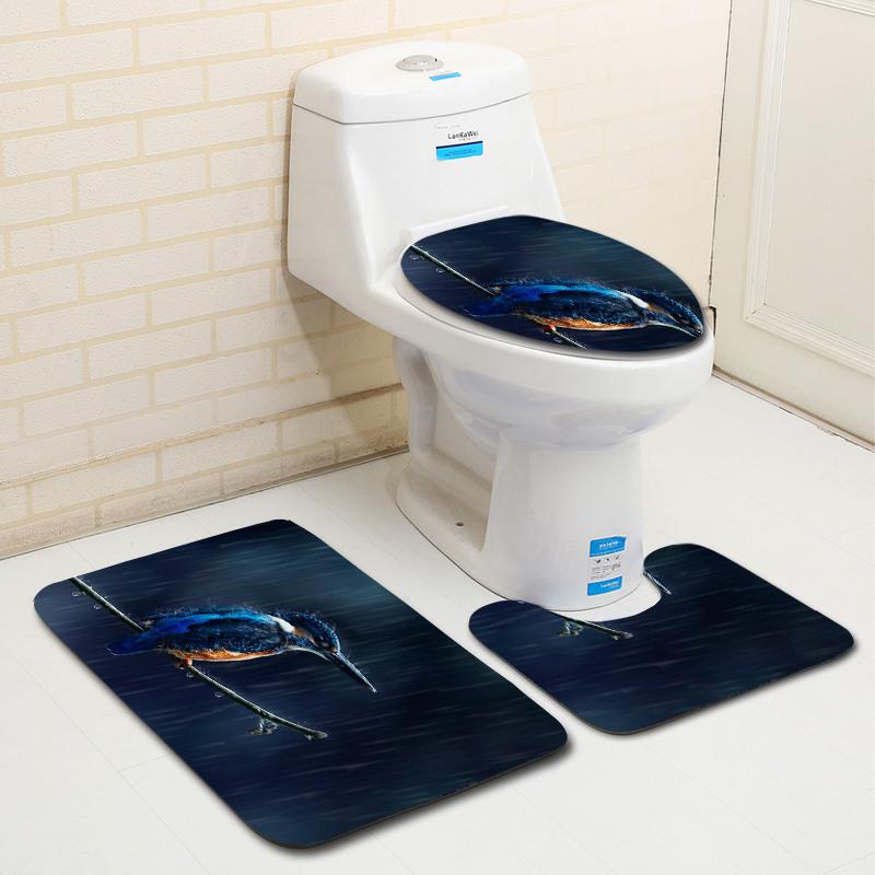 Kingfisher Floor Mat Bathroom Mat Toilet Three-Piece Set