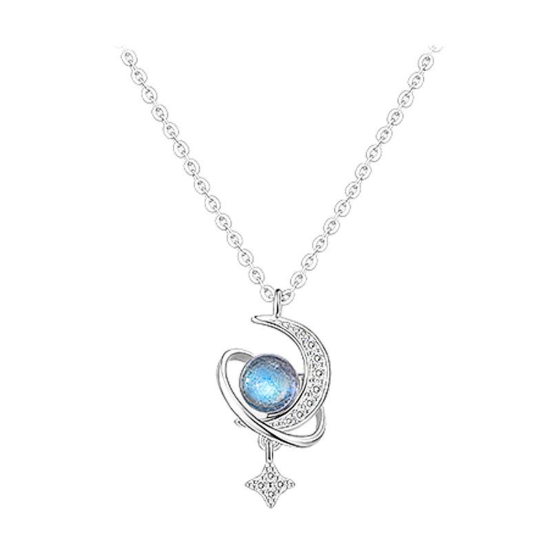Moonstone Star Moon Necklace Same Surrounding Planet Diamond Clavicle Chain Light Luxury Simple Star Pendant Necklace