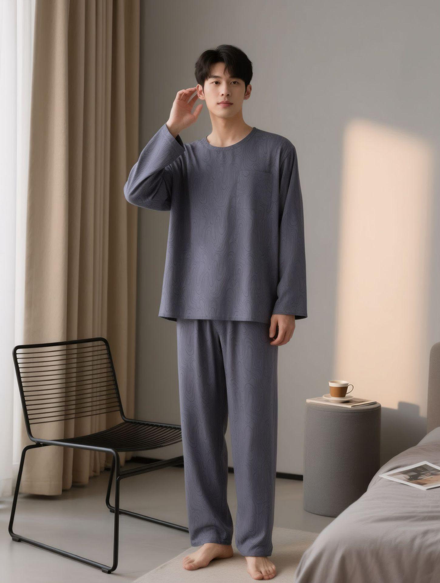Men s 26-Year Retro Pajama Set - Loose Fit Long Sleeve & Pants XXL
