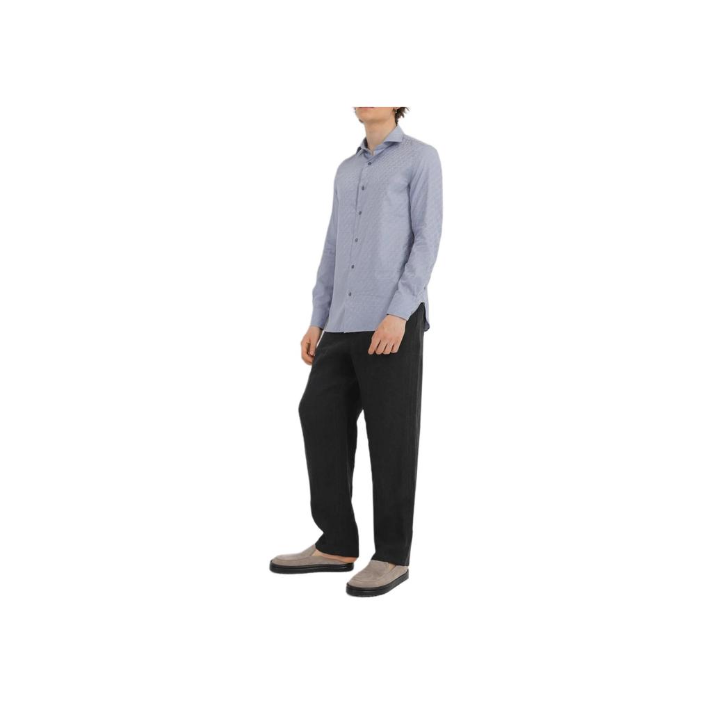 Emporio Armani Ss23 Pattern Printed Polo Collar Button Long Sleeve Shirt Men Shirts Gray Blue 3R1C86-1K0DZ-F748