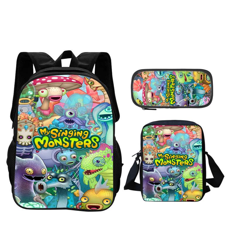 My Singing Monsters Backpack, Pencil Case, Shoulder Bag 3Pcs Set Game Cartoon Print Kindergarten, Primary School, Boys and Girls