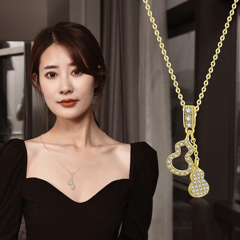 Unique Korean Style Titanium Steel Gourd Pendant Necklace For Women With Radiant Finish And Design