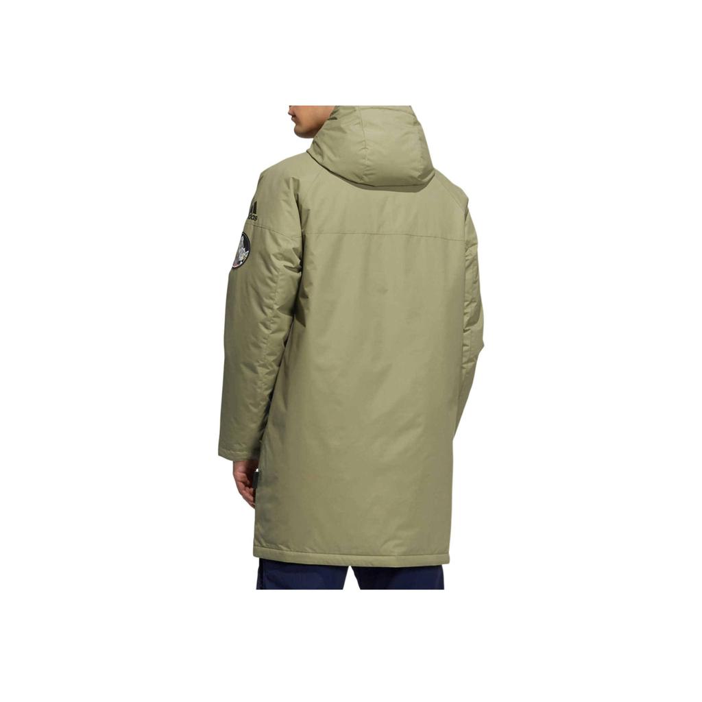 Adidas Patchwork Hooded Mid-Length Zip Down Jacket Men Outerwear Olive-Green HA1173