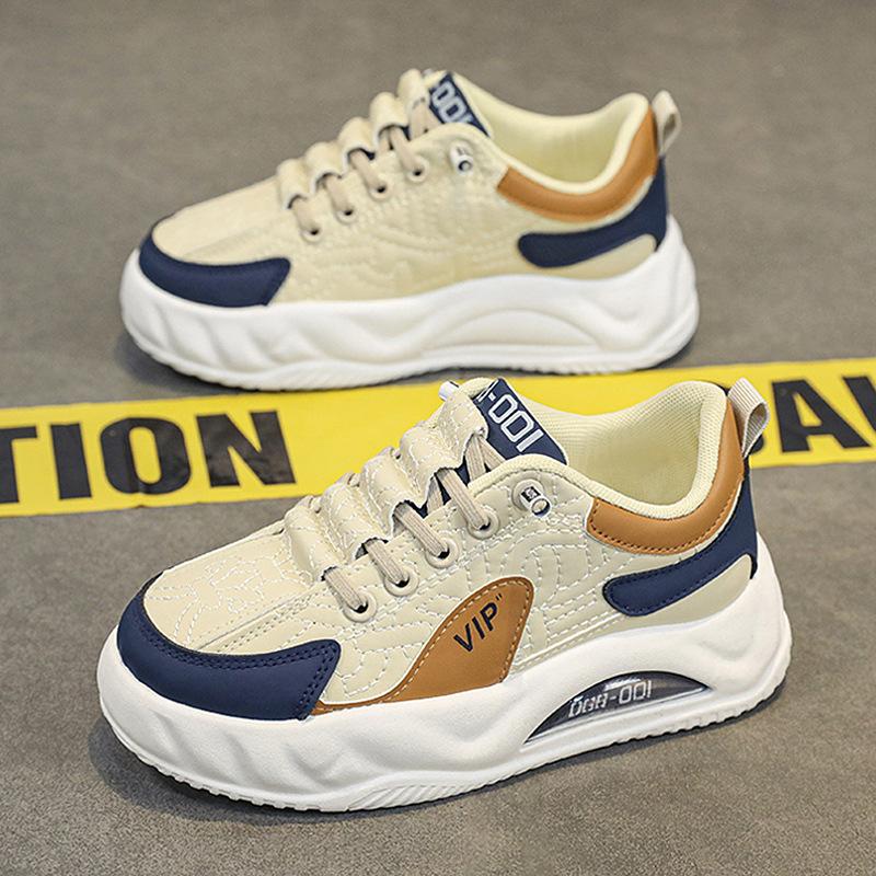 

Осенняя мода универсальные одноклассники дышащая кожа эластичная лента мужские и женские кеды на платформе удобная спортивная и повседневная обувь 40 бежевый