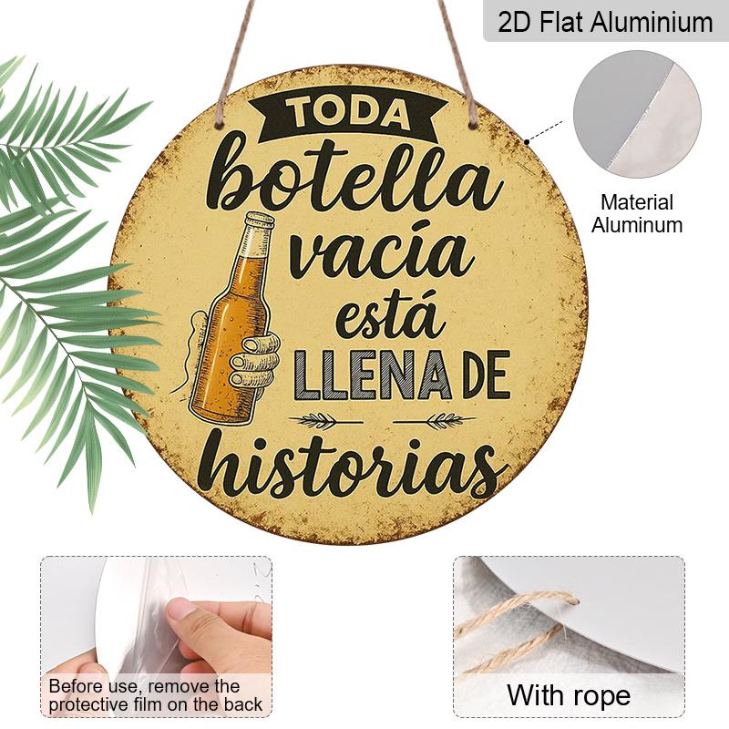 2D Flat, 1pc Hand-Painted Beer Bottle and Text Decorative Pattern, 7.87x7.87inch Aluminum Round Outdoor Plaque, Perfect for Bar and Restaurant