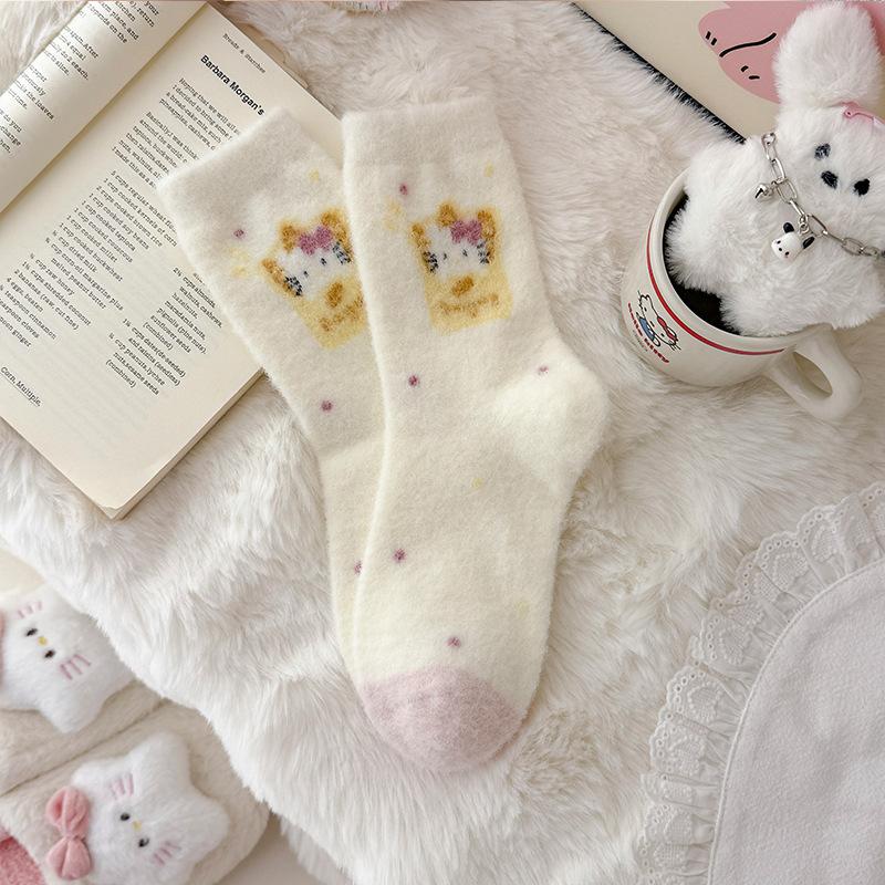 Winter socks pink girls fleece thickened thermal socks sleep socks winter cute furry confinement socks