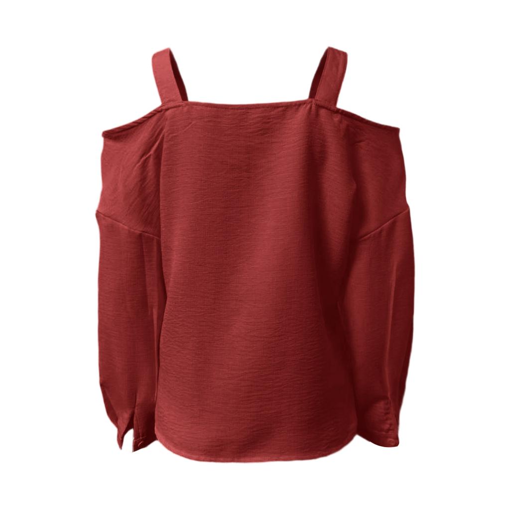 Women’s Off Shoulder Long Sleeve Strap Casual Loose Fit Blouse Top for Daily Wear Work or Travel Outfits