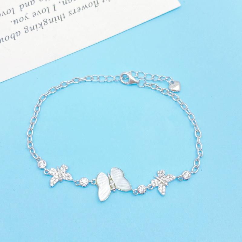 S925 Sterling Silver Mother-of-Pearl Butterfly Bracelet: Elegant and Versatile Women s Fashion Accessory. S925 Silver