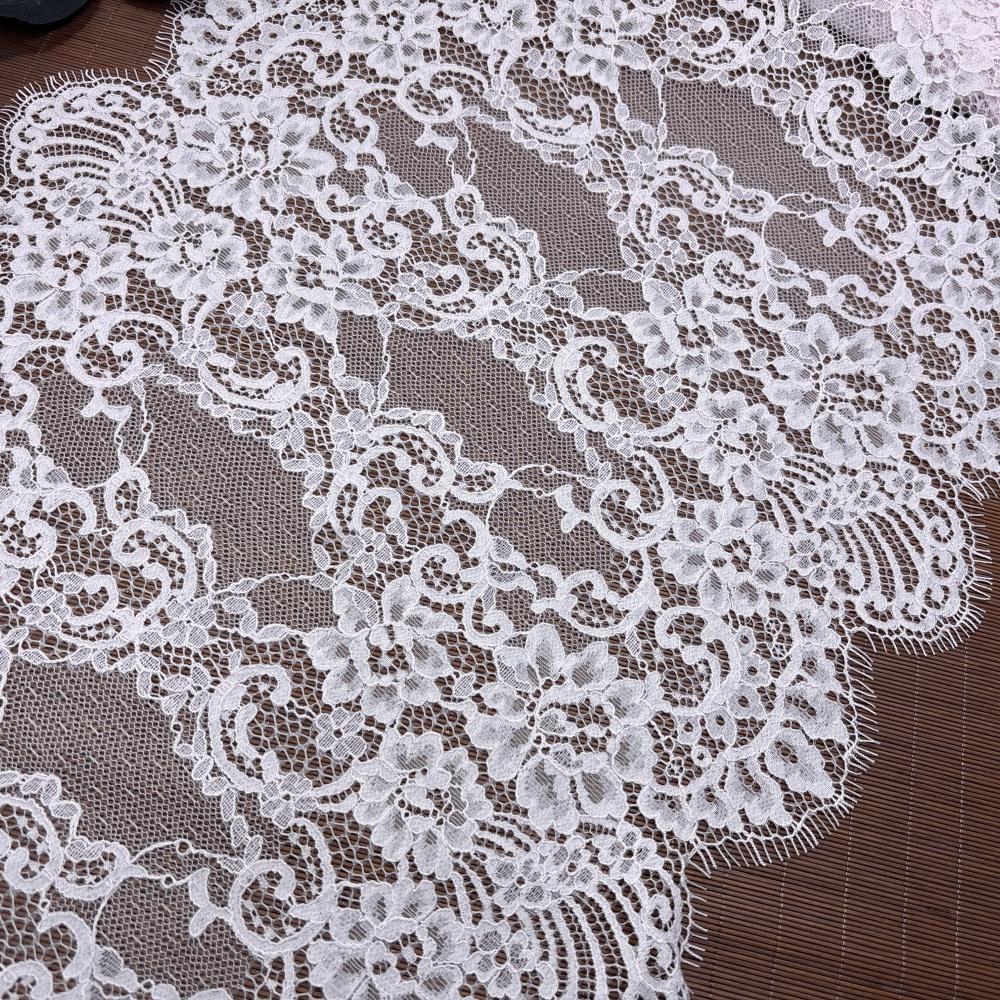 3m x 43cm French Chantilly Lace, Non-stretch Eyelash Nylon Lace Fabric for Sewing, Bra, Underwear, Lingerie, Dress, Garment, Crafting