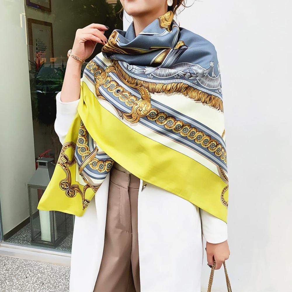 Twill Silk Women Scarf 130*130 Cm Euro Design Chain Print Square Scarves Brand Quality Gift Large Fashion Shawls