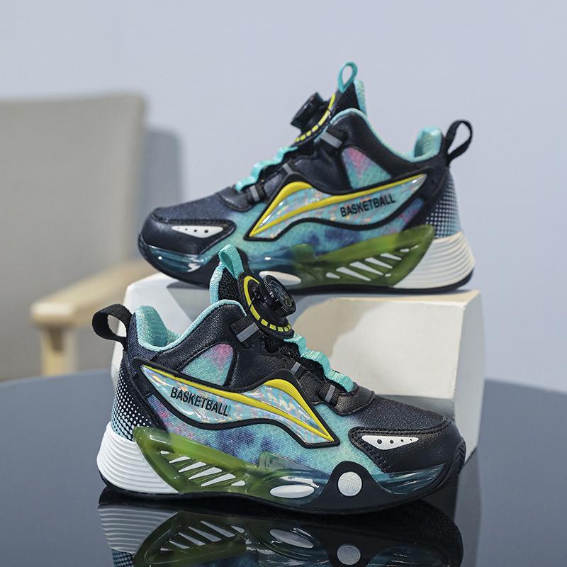 

Children s basketball shoes girls autumn leather new button children s sports shoes boys friction sound running shoes 39 inner length about 251mm