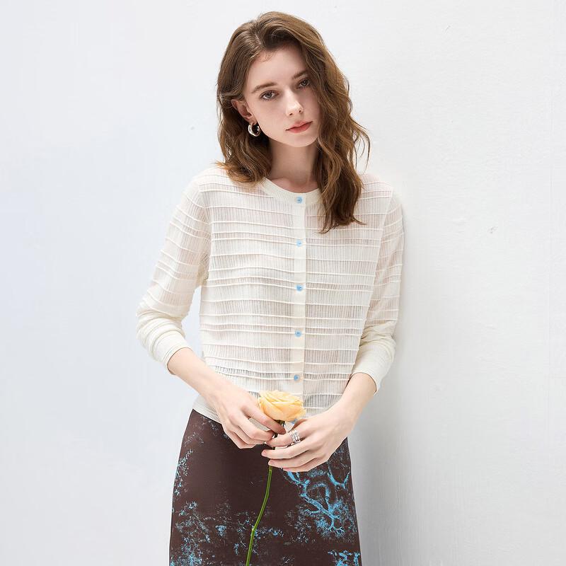 Women's Mulberry Silk Blend Striped Knit Cardigan