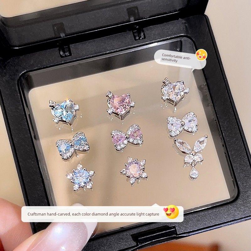 Ear-Caring Ear Bone Stud Flash Zircon Delicate Earrings Female Fancy Titanium Steel Sleep No Need to Take off Earrings Delicate Earrings