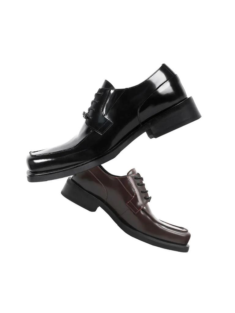 British Style Leather Niche Commuter Square Head Casual Trendy Men's Platform Business Inner Height Increase Groom Derby Shoes