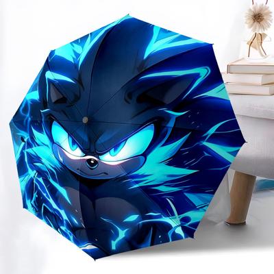 1pc Sonic the Hedgehog, Super Sonic Automatic Folding Umbrella, 8 Ribs for All-Season Use, Portable for Travel & Outdoor Activities 028