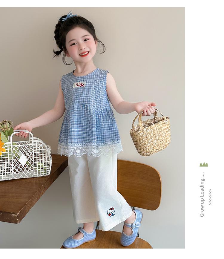 Girls' Plaid Lace Vest Set 2026 Summer New Item for Baby Girls Super Beautiful Thin Summer Two-piece Set Trendy