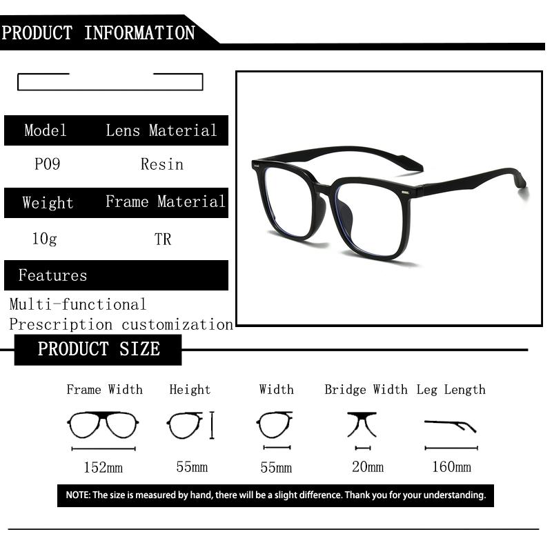 Classic Brand Photochromic Square Oversized Glasses Anti Blue Light Prescription Myopia Custom Men Eyewear