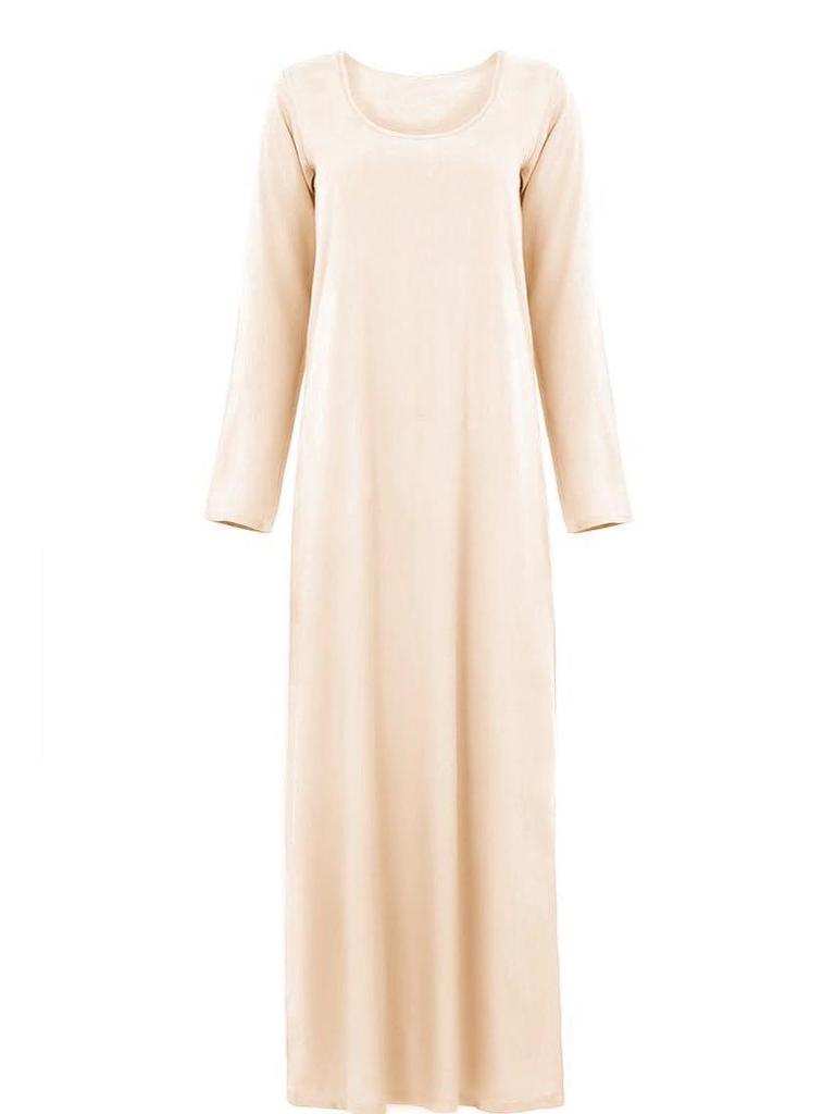 New Muslim Long Sleeve Inner Dress – 95% Cotton, Free Belt, 220g, Style 21001