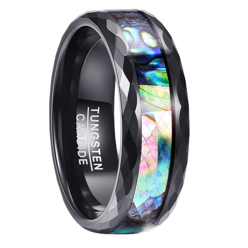 Men's 8MM Black Rose Gold Tungsten Ring with Faceted Abalone Inlay