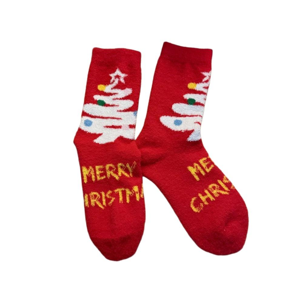 Christmas Tree Christmas Thick Thermal Socks X-mas Elk Santa Claus Thickened Floor Socks Mid-calf Sleeping Slipper Socks Winter