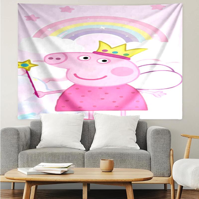 Peppa Pig Print Tapestry, Backdrop, Easy Setup, Ideal for Bedroom, Office & Living Room, with Aesthetic Wall Hanging Decor.