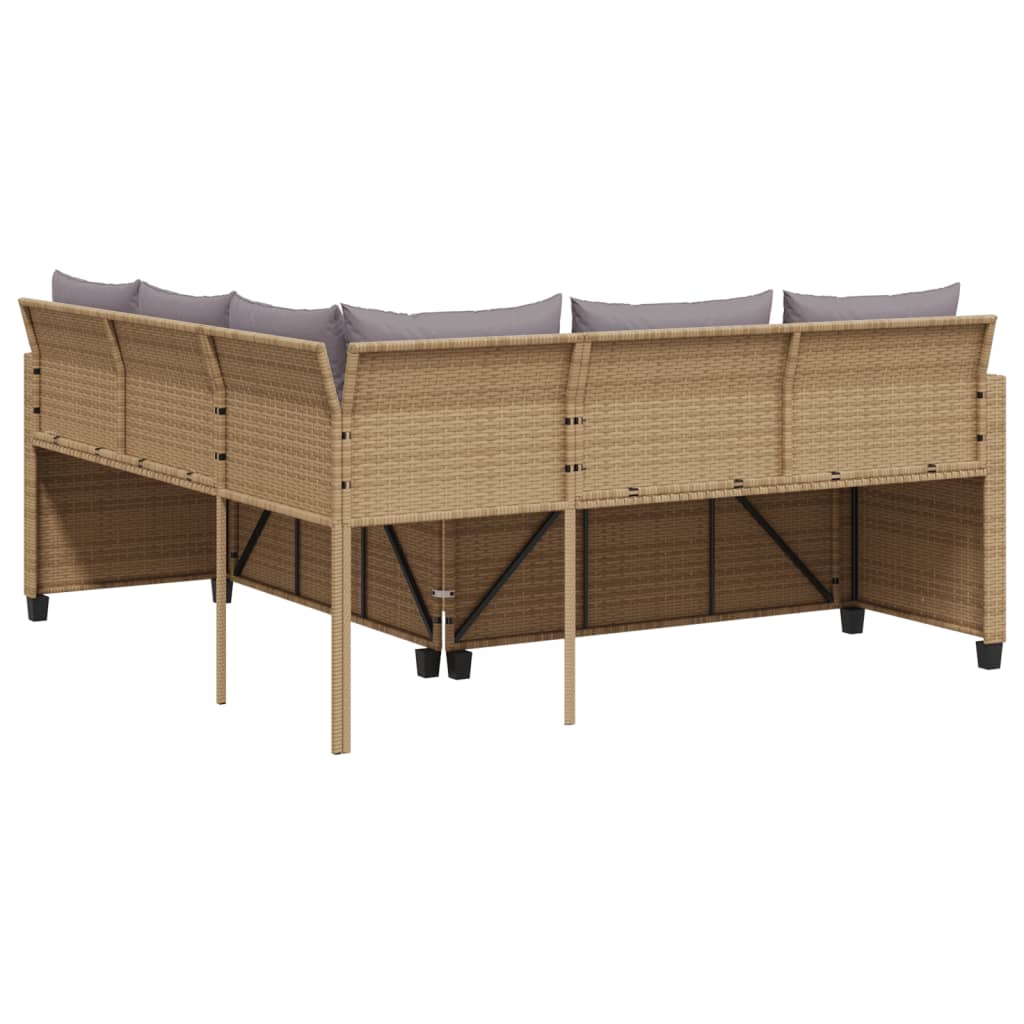 L shaped garden sofa set with table and cushions beige poly rattan