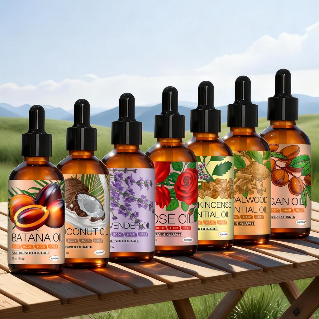 7 Arten Duftender Ätherischer Öle(30ml), Gesichtsöl, Akne, Haare, Enthält Argan, Rose, Lavendel, Batana, Kokosnuss, Weihrauch, Sandelholz