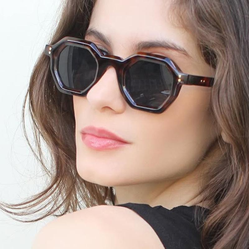 Fashion Polygon Small Square Women Sunglasses Retro Rivets Men Leopard Shades UV400 2025 Trending Blue Purple Sun Glasses