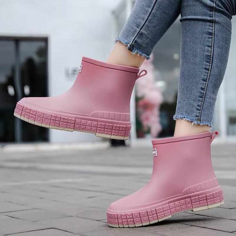Japanese Style Women's Lightweight Waterproof Galoshes - Non-Slip Short Ankle Rain Boots