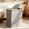 Bamboo Foldable Laundry Basket with Removable Fabric Bag - Large Capacity Hamper for Dirty Clothes