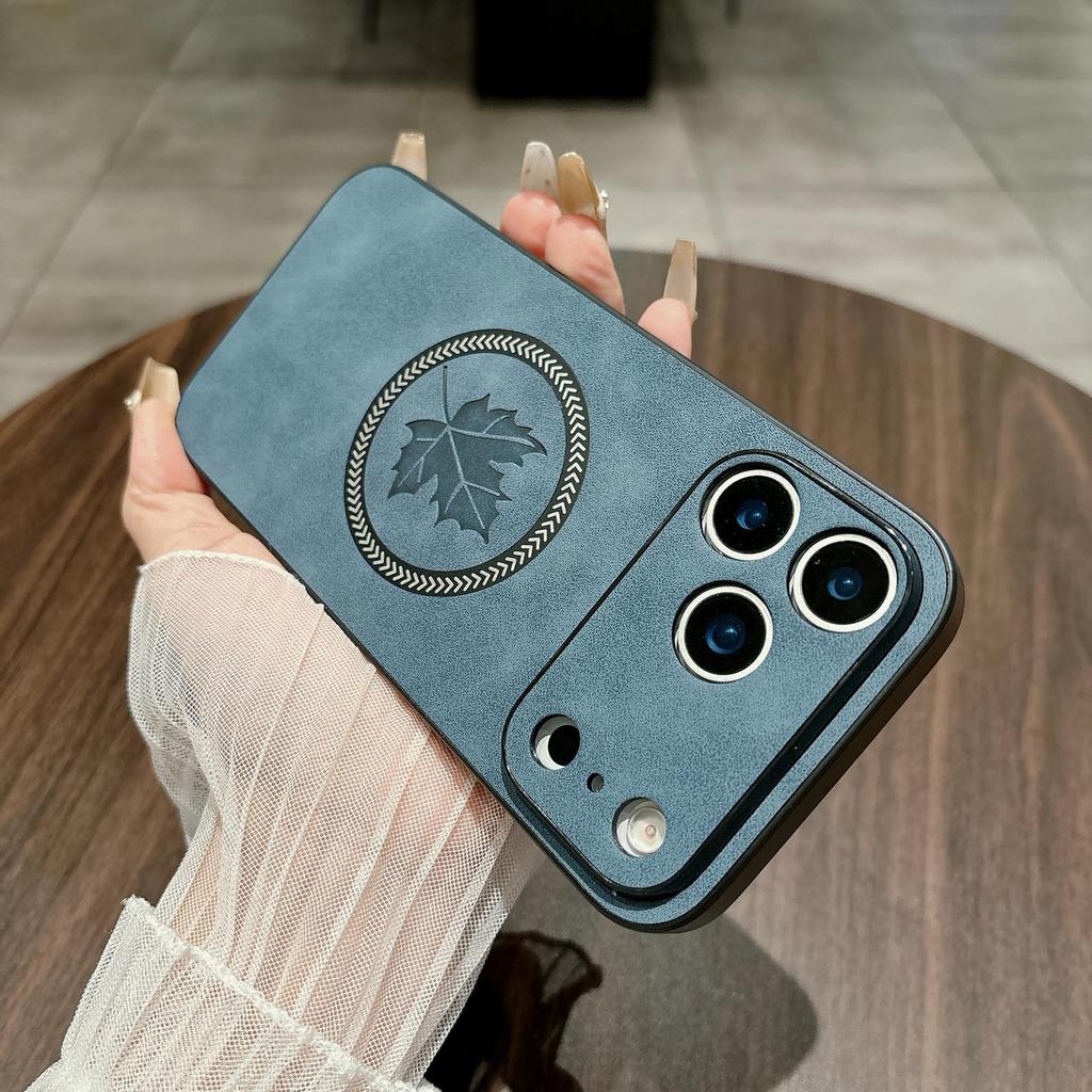 Luxury Maple Leaf Suede Magnetic Case for Apple 17 Pro Max