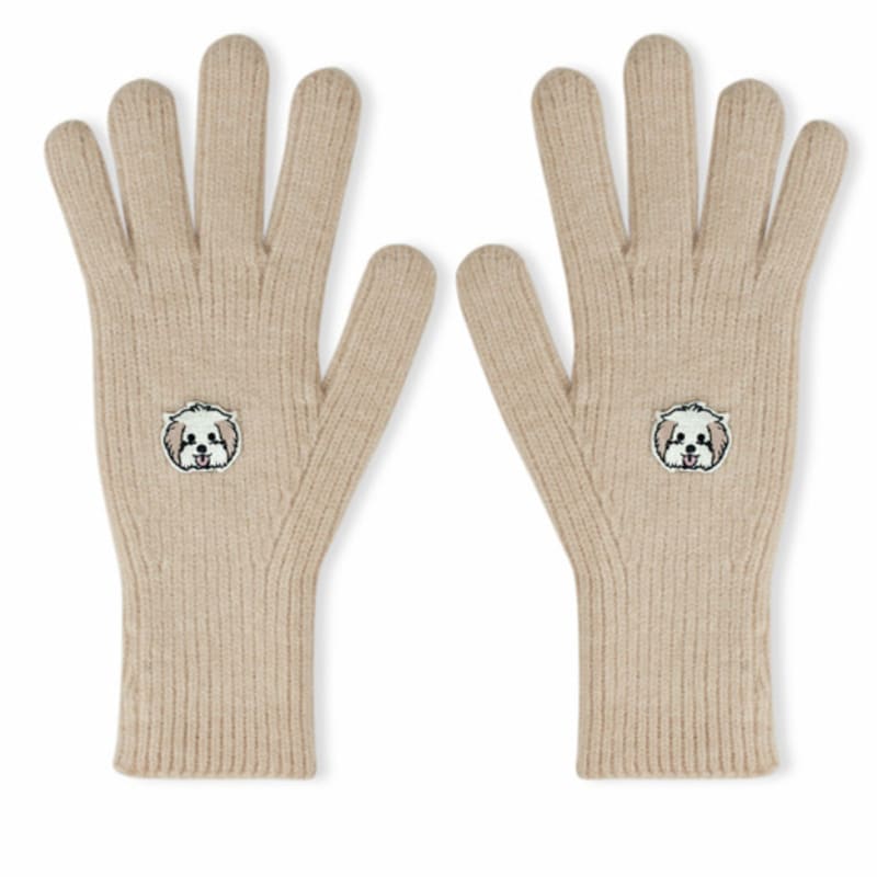 SNOOZY Embroidered Wappen Knit Fingerhole Gloves - Maltifoam