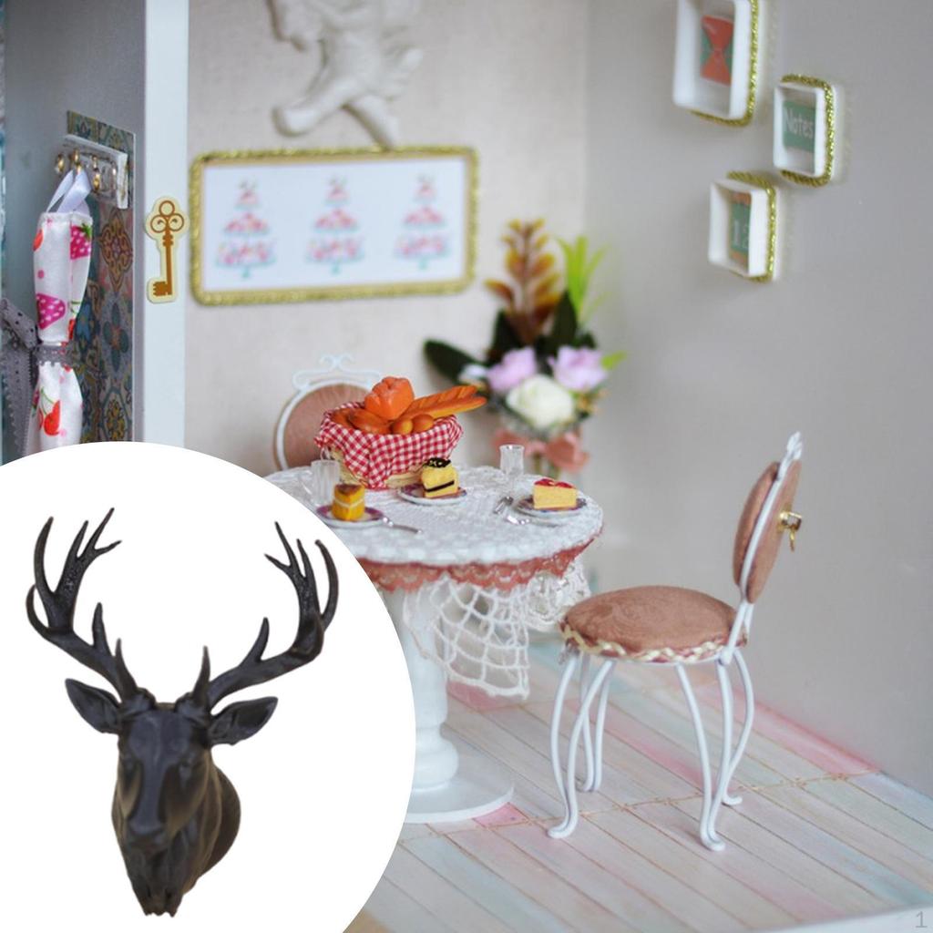 Dollhouse Miniature Deer Head Doll House Accessories Life Scene Wall Decoration for Layout Micro