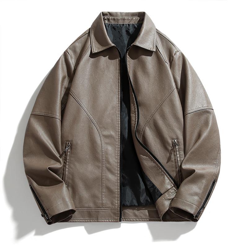 

2024 Men s Leather Motorcycle Jacket: Korean Style, Loose Fit, Wash-Free, Youthful Design 3XL кавовий