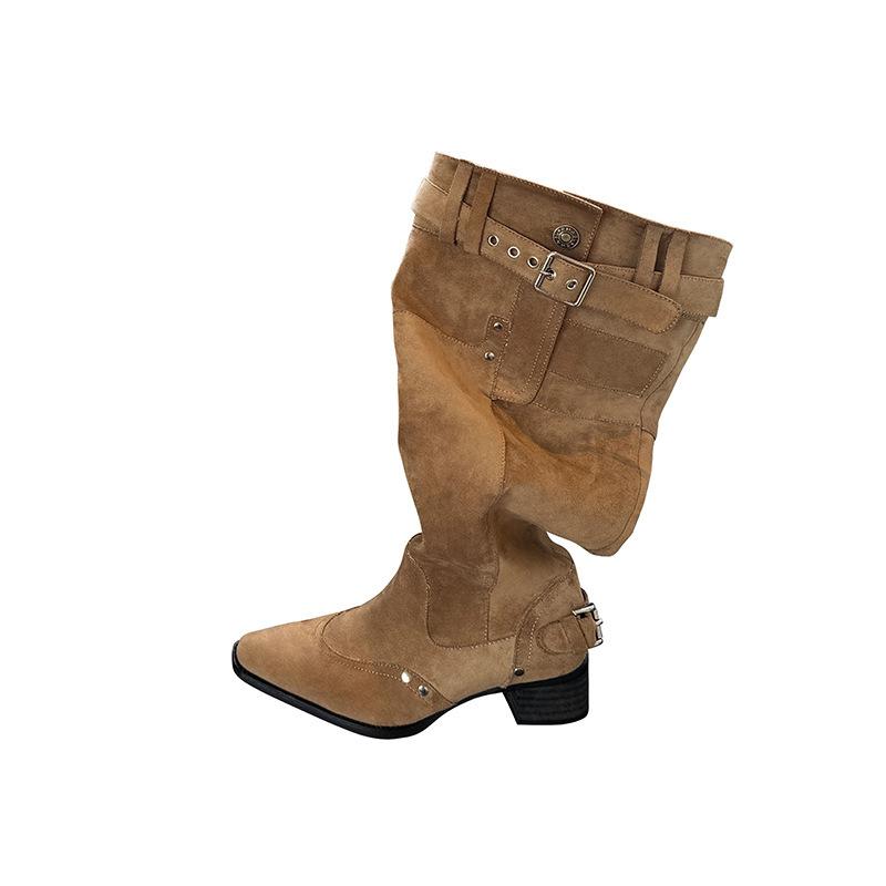 Khaki boots women's summer with skirt thin suede boots Xinjiang trouser stacking boots