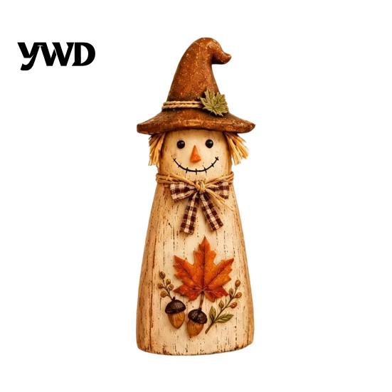 Cute Wizard Hat Ornaments Vintage Resin Scarecrow Figurines, Fall Harvest Pumpkin Sunflower Maple Decorative Haunted House Props Leaf Tabletop Decor,