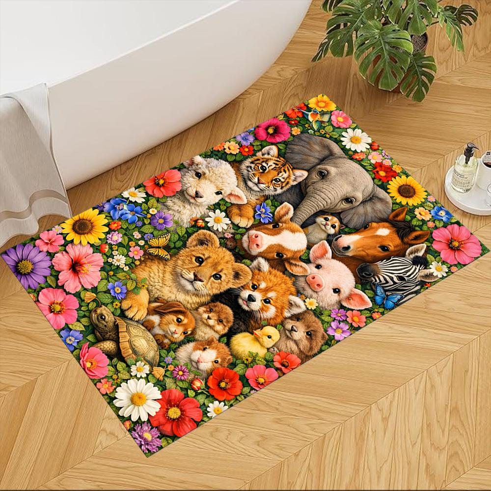 Jungle Animals And Flowers Non-Slip Home Carpet Design for Office Decor Living Room Bedroom Gift