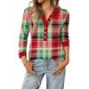 Women's Retro Street Lazy V,neck Long Sleeve Button Plaid Print Pullover Top