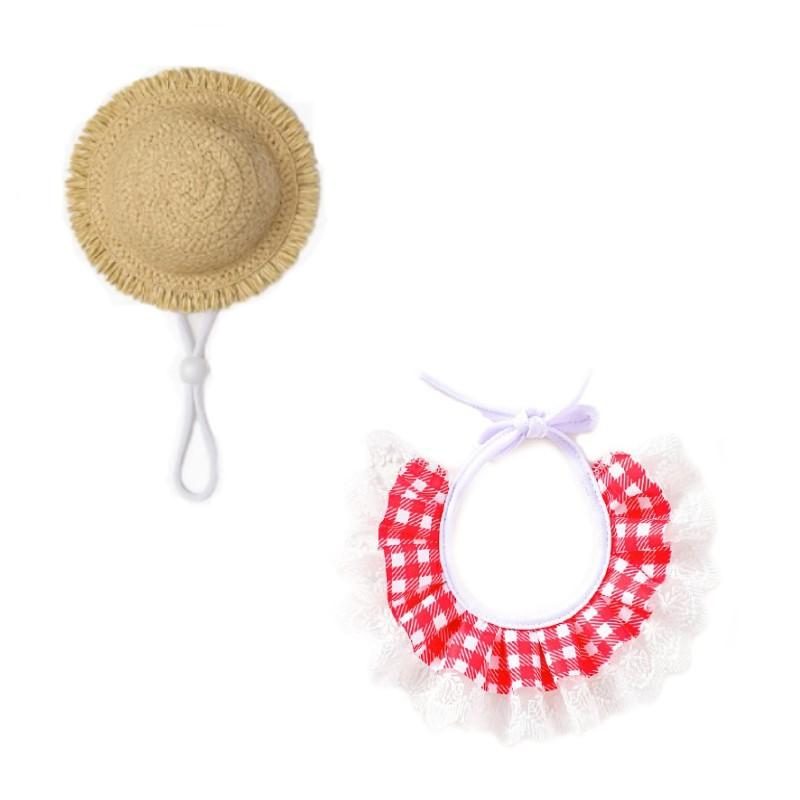 1 Set Adjustable Pet Duck Straw Hat And Collar Kit With Cute Lace Decor For Pet Cosplay Daily Wear Po Pograph Props