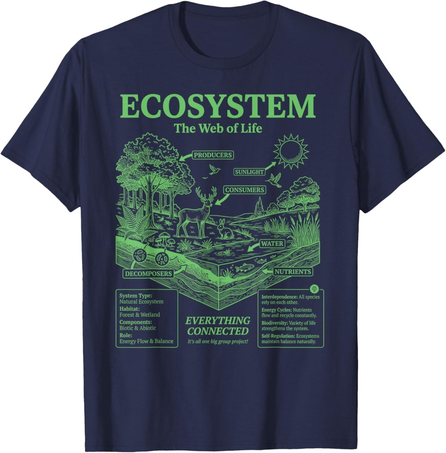 Vintage Ecosystem Biology Diagram Graphic Food Chain Nature T-Shirt S разноцветный