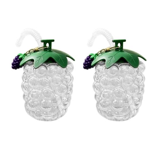 Water Cup with Straw Grape Shape Large Capacity Plastic Drinking Cup 2pcs прозрачный