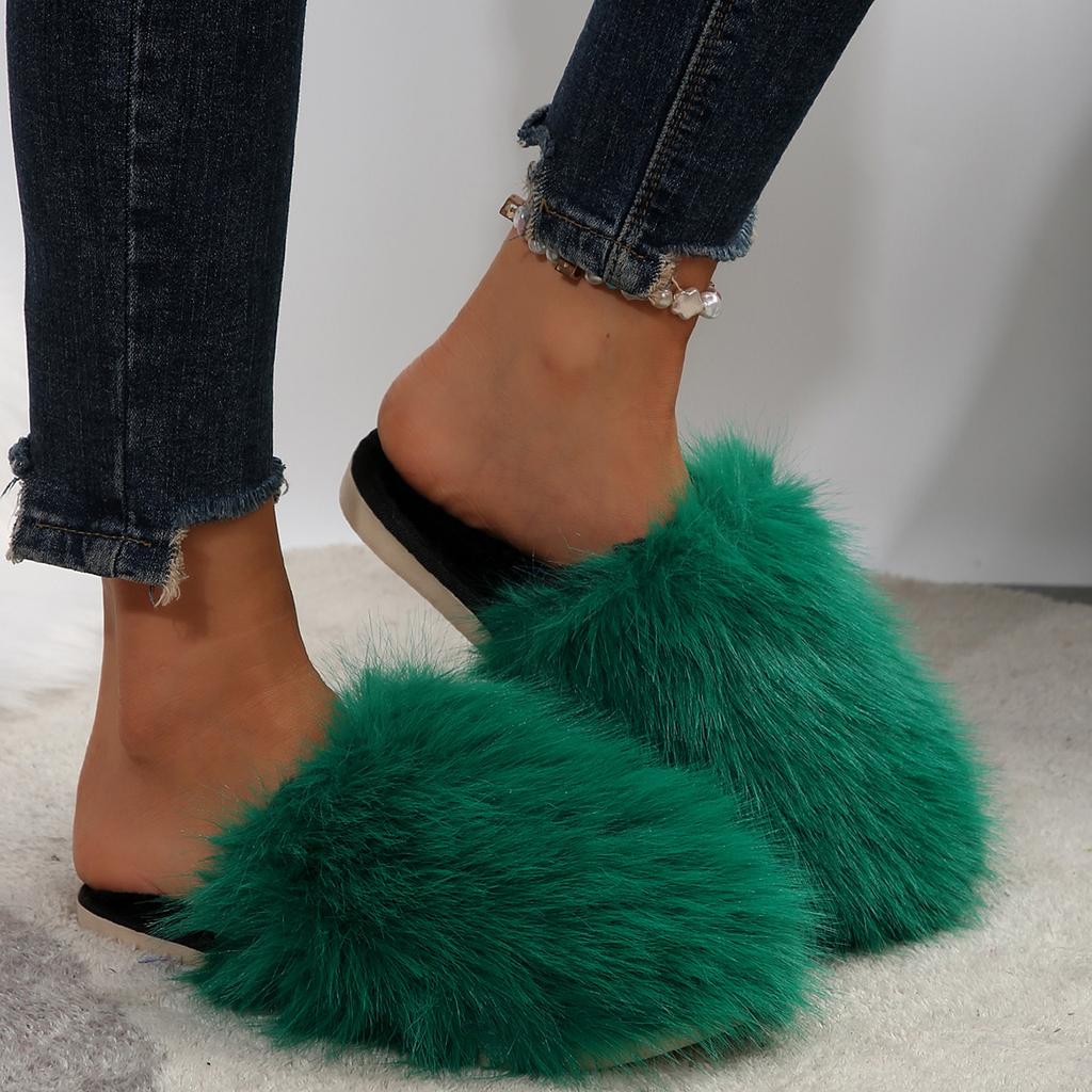 Luxury Fluffy Long Plush Indoor Slippers Women 2025 Winter Thicken Warm Faux Fur Slides Soft Sole Flat Heels Postpartum Shoes