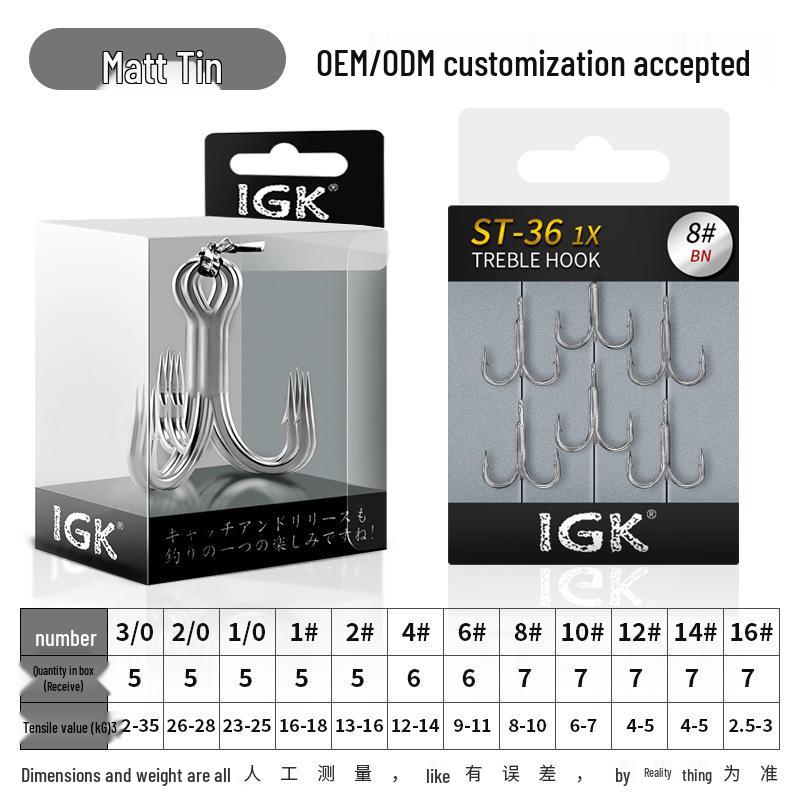 Reinforced Black Nickel Teflon Triple Hook - Rust & Corrosion Resistant High-Carbon Steel Lure Hook