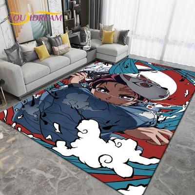 Alfombra grande con diseño de Demon Slayer de dibujos animados, alfombra para sala de estar, decoración de habitación de niños, alfombra antideslizante para jugar a los niños