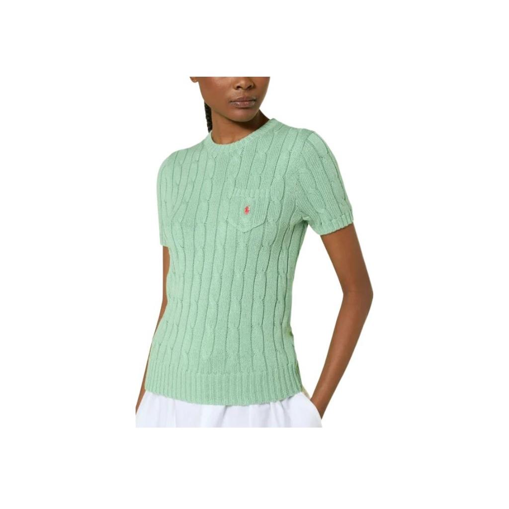 Polo Ralph Lauren Ribbed Knit Crew Neck Short Sleeve Sweater Women tops Green 211895379-018