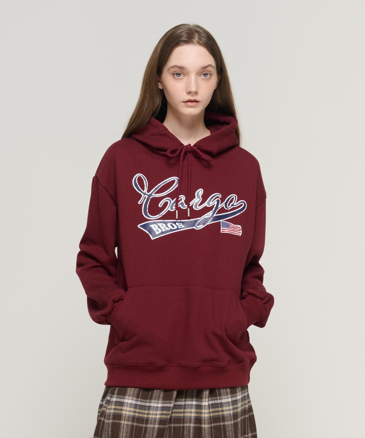Cargo Bros For Woman Vintage Logo Hoodie (Wine) L (Brushed)