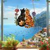 Cat and Flower Colorful Window Hanging, Cat and Flower Sun Catching Window, Indoor and Outdoor Home Decoration Garden Decoration, Suitable for Wedding
